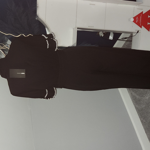 NWT Black Jumpsuit w/pearl accents - Picture 8 of 8